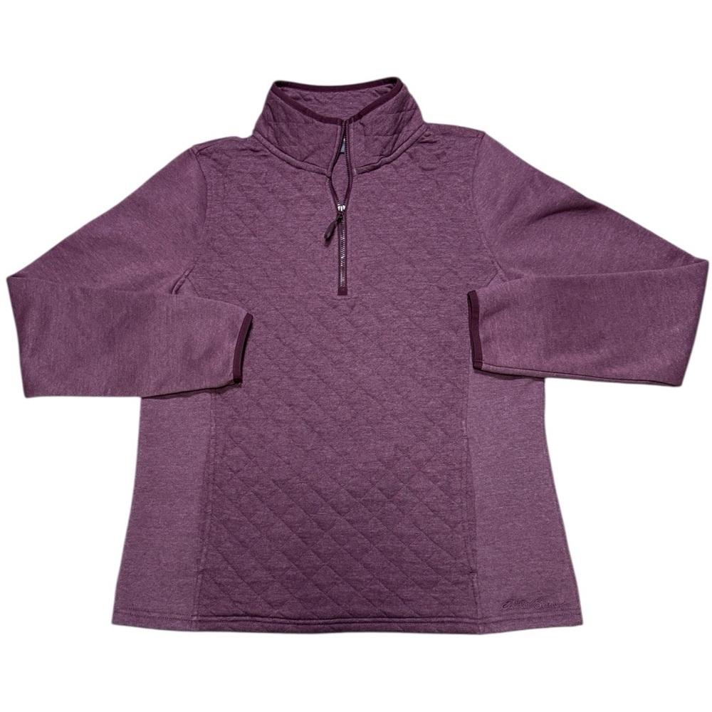 Eddie Bauer Women’s Large Quilted ¼ Zip Pullover Purple Heather Cozy Fall Layer